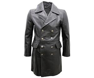 Infinity Cappotto di Cuoio Uomini Generale Lungo Nero Tedesco Naval 5XL