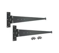 Infinity Decor Coppia di cerniere a T in ferro forgiato a mano, 600 mm, con finitura in cera d'api nera, ideali per cancelli in legno, capannoni, porte del fienile