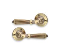 Infinity Decor Coppia di maniglie a leva in ottone massiccio con finitura in ottone invecchiato, stile vintage, per interni ed esterni