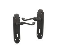 Infinity Decor Coppia di maniglie a leva in stile vittoriano su piastra posteriore semicircolare con finitura nera opaca, adatta per porte interne ed esterne