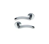 Infinity Decor Coppia di maniglie a leva per porta con rosetta arrotondata, cromate lucide, ideali per uso interno ed esterno