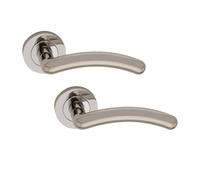 Infinity Decor Coppia di maniglie a leva per porta con rosetta arrotondata, in nichel satinato, ideali per uso interno ed esterno