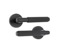 Infinity Decor Coppia di maniglie a leva zigrinate su rosetta set nero opaco maniglie interne ideali per porte interne ed esterne