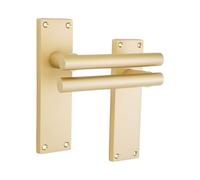 Infinity Decor Coppia di maniglie dritte in stile moderno su piastra posteriore rettangolare con finitura in ottone satinato, 155 mm, ideali per porte interne ed esterne