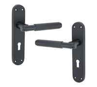Infinity Decor Coppia di maniglie per porta zigrinate in stile moderno su piastra posteriore, adatte per porte interne ed esterne (nero opaco)