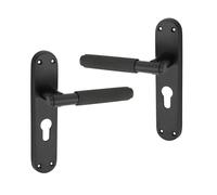 Infinity Decor Coppia di maniglie per porte interne ed esterne, colore nero opaco, zigrinate con leva, su piastra posteriore