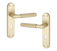 Infinity Decor Coppia di maniglie zigrinate con piastra posteriore per serratura - ideale per porte interne ed esterne (ottone satinato)