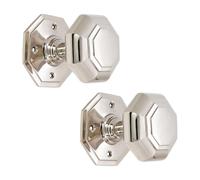 Infinity Decor Coppia di pomelli ottagonali per porta a mortasa massiccia, in ottone e nichel (nichel lucido)