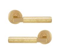 Infinity Decor Maniglia a leva in ottone martellato su rosetta, in varie finiture, 130 mm, per uso interno ed esterno (ottone satinato)