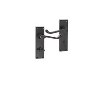 Infinity Decor Maniglie a leva per porta del bagno in stile vittoriano nero opaco su piastra posteriore con giro a pollice, 150 mm x 40 mm, maniglie a leva per porte interne