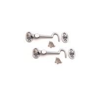 Infinity Decor Set di 2 chiavistelli silenziosi in ottone massiccio con occhiello, 75 mm, per porte, finestre, capannoni, cancelli, con finitura cromata satinata