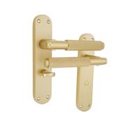 Infinity Decor Set di maniglie a leva zigrinate per la privacy, su piastra posteriore sagomata, per bagno, maniglia a leva per uso interno ed esterno (ottone satinato)