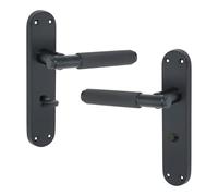 Infinity Decor Set di maniglie per porta del bagno zigrinate su piastra posteriore sagomata, per uso interno ed esterno (nero opaco)
