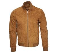 Infinity Giacca di Varsity Bomber in Pelle Scamosciata Nera con Cappuccio Abbronzarsi L