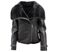 Infinity Giacca in Pelle Corta Nera Pelle di Pecora Merino Aviator delle Donne S