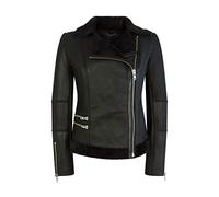 Infinity Giacca Vero Montone Morino da Donna Corta Aderente con Zip Nera Chiodo Nero