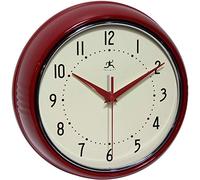 Infinity Instruments LTD. Orologio da parete retrò da 22,9 cm, silenzioso, senza ticchettio, stile moderno, per cucina, sala da pranzo, movimento al quarzo, orologio da parete retrò decorativo (rosso)