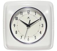Infinity Instruments, Orologio da parete quadrato da 22,9 cm, silenzioso, senza ticchettio, moderno, stile vintage, per cucina, ufficio o cena, colore: bianco
