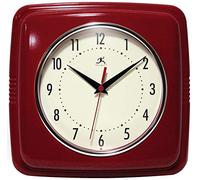 Infinity Instruments, Orologio da parete quadrato silenzioso retrò da 22,9 cm, di metà secolo, moderno, da cucina, con movimento al quarzo, rosso