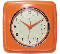Infinity Instruments - Orologio da parete retrò quadrato da 22,9 cm, silenzioso senza ticchettio, moderno di metà secolo, orologio da cucina, da ufficio, vintage, decorativo, arancione