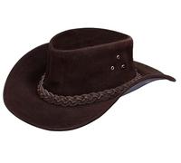Infinity Leather Cappello Marrone Australiano da Cowboy Stile Western Outback in Vera Pelle Scamosciata Aussie Bush