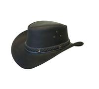 Infinity Leather Cappello Nero Australiano da Cowboy Stile Western Outback in Vera Pelle Aussie Bush