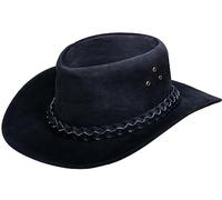 Infinity Leather Cappello Nero Australiano da Cowboy Stile Western Outback in Vera Pelle Scamosciata Aussie Bush