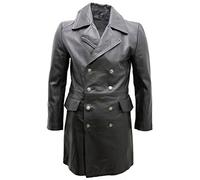 Infinity Leather Cappotto di Cuoio Uomini Generale Lungo Nero Tedesco Naval