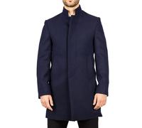 Infinity Leather Cappotto Invernale da Uomo Blu Navy in Misto Lana Con Collo Alto, Stile Trench