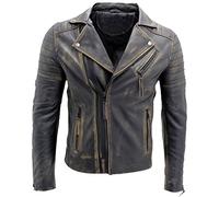 Infinity Leather Croce Nera Zip Brando Annata Pelle Chiodo Uomo