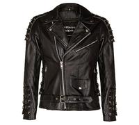 Infinity Leather Giacca biker Brando nera da uomo LIVE TO RIDE in pelle EAGLE goffrata Vintage