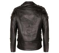 Infinity Leather Giacca biker Brando nera da uomo LIVE TO RIDE in pelle EAGLE goffrata Vintage