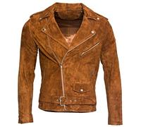 Infinity Leather Giacca da Motociclista da Uomo in Pelle Scamosciata Abbronzatura Chiaro Brando L
