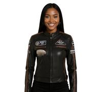 Infinity Leather Giacca da Motociclista in Pelle da Donna - Stile Casual da Corsa Con Stemmi da Moto, Pelle Nappa e Strisce a Contrasto