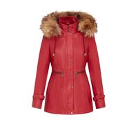 Infinity Leather Giacca in Pelle Rossa Calda da Donna con Cappuccio Staccabile Parker Trench