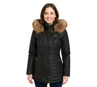 Infinity Leather Giacca Parka in Pelle da Donna - Trench Trapuntato Slim Fit con Cappuccio Staccabile Foderato in Pelliccia e Tasche con Cerniera