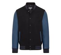 Infinity Leather Giubbotto Bomber Universitario in Pelle Blu di Lana Nera da Baseball di Letterman