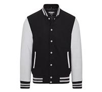 Infinity Leather Giubbotto bomber universitario in pelle grigia e lana nera da baseball Letterman