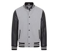 Infinity Leather Giubbotto bomber universitario in pelle nera e lana grigia da baseball di Letterman