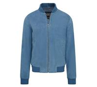 Infinity Leather Giubbotto bomber universitario MA-1 da uomo in morbida pelle scamosciata di capra blu