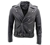Infinity Leather Giubbotto da Motociclista in Pelle Nera Brando Uomo