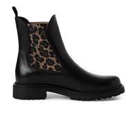 Infinity Leather Stivaletti Chelsea Alti Classici in Pelle Leopardata Nera da Donna