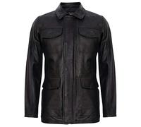 Infinity Leather Trench da Uomo Classico Parker Safari in Vera Pelle Nera XL