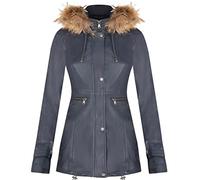 Infinity Leather Trench Donna di Pelle Blu Navy con Cappuccio Staccabile M