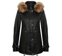 Infinity Leather Trench Donna di Pelle Nera con Cappuccio Staccabile 2XL