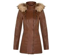 Infinity Leather Trench Marrone Chiaro Trapuntato da Donna in Pelle con Cappuccio Staccabile M