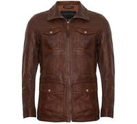 Infinity Leather Trench Multitasche Casual Uomo di Pelle Marrone Chiaro XL