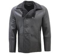 Infinity Leather Uomini Nero Doppiopetto Reale Pelle di Pecora Pea Coat