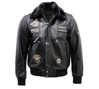 Infinity Leather Uomini Nero Vacchetta Volo Bomber con Collare Staccabile