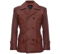 Infinity Leather Uomo Tedesco Abbronzatura Navale Dr Who Mucca Nascondi Pea Cappotto in Pelle L